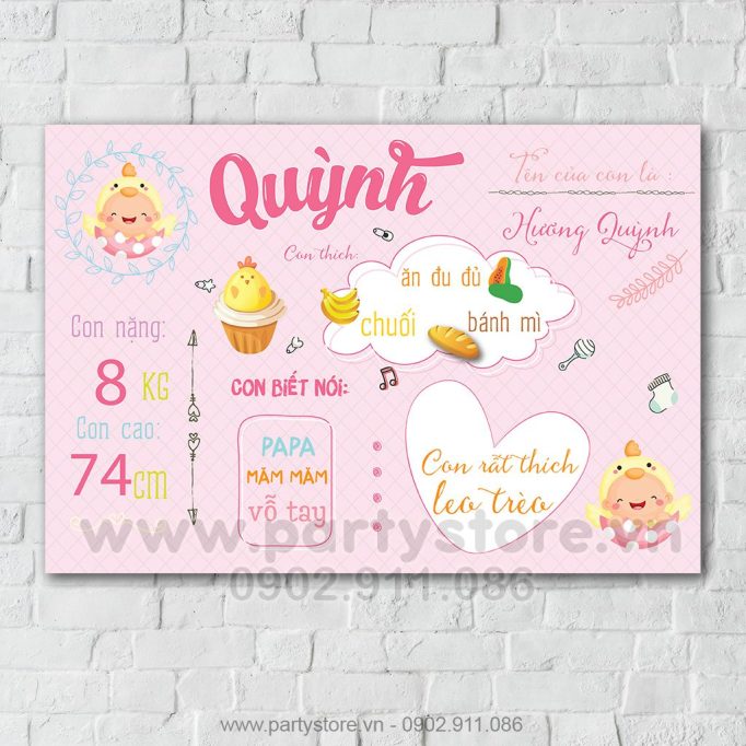 Bảng thông tin cho bé tuổi gà màu hồngBảng thông tin cho bé tuổi gà màu hồng
