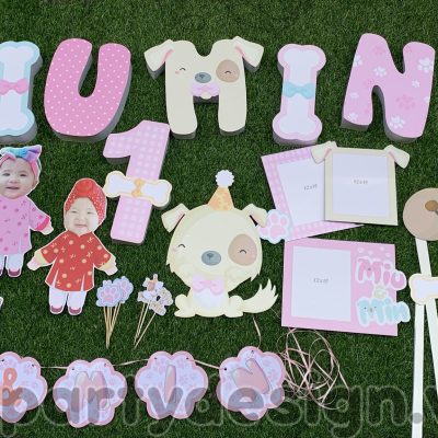 Set trang trí sinh nhật chủ đề cún con cho 2 bé sinh đôi