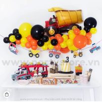 Set bong bóng trang trí màu cam Xe Công Trường, Xe Ủi