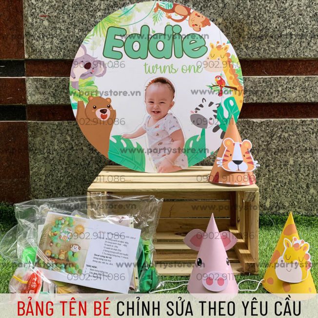 Set bong bóng trang trí màu xanh lá - khỉ, hươu, hổ, ong, sư tử