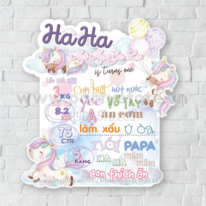 Bảng Thông Tin Bé Gái chủ đề Unicorn (Haha)