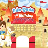 Backdrop sinh nhật bé trai hoàng tử cưỡi ngựa & lâu đài