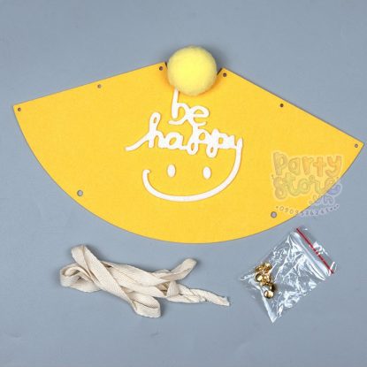 Nón sinh nhật vải nỉ màu vàng chữ Be Happy