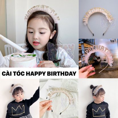 Cài tóc Happy Birthday đính kim tuyến cho bé gái