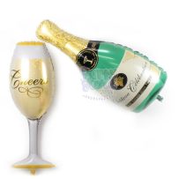 Bong bóng kiếng nhôm chai rượu Champagne và ly rượu