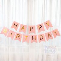 Dây cờ chữ Happy Birthday ép kim đuôi cá màu hồng