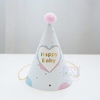 Nón sinh nhật ép kim trái tim đa giác chữ Happy Baby