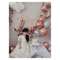 PD115 - Set bong bóng đơn giản tông rose gold, chữ love, bóng mây, số tuổi, và dây happy birthday