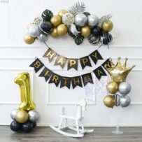 PD19 - Set bóng trang trí sinh nhật tông vàng gold - đen, dây Happy Birthday ép kim