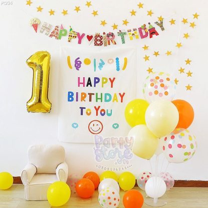 PD34 - Set bong bóng trang trí sinh nhật Hàn Quốc, dây chữ Happy Birthday vui nhộn