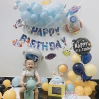 PD60 - Set bong bóng trang trí sinh nhật chủ đề Phi Hành Gia, Phi Thuyền, dây chữ Happy Birthday