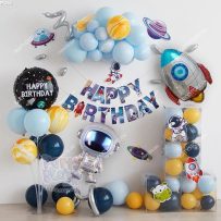 PD60 - Set bong bóng trang trí sinh nhật chủ đề Phi Hành Gia, Phi Thuyền, dây chữ Happy Birthday