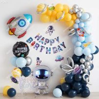 PD61 - Set bong bóng trang trí sinh nhật bé trai chủ đề Phi Hành Gia, Phi Thuyền, dây chữ Happy Birthday