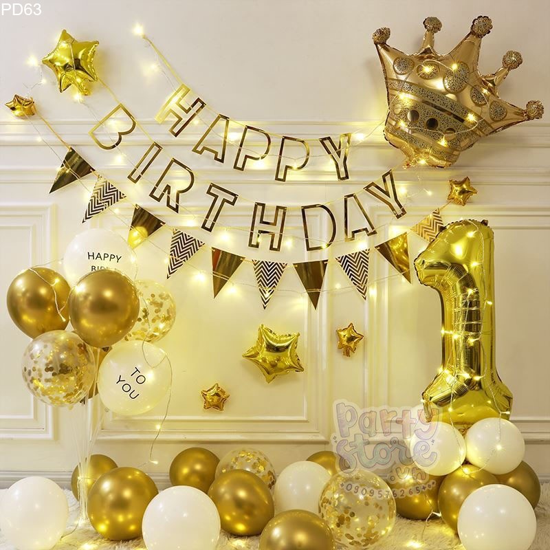 Set bong bóng trang trí sinh nhật Black Gold  Phụ Kiện Trang Trí Tiệc Xinh