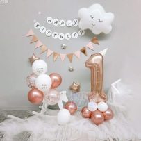 PD79 - Set bong bóng trang trí sinh nhật style Hàn đơn giản, bóng mây, số tuổi, dây happy birthday & trụ 7 nhánh