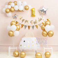 Set bong bóng sinh nhật tông vàng gold-trắng - đơn giản-PN05