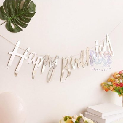 Dây chữ happy birthday ép kim bạc silver trang trí sinh nhật