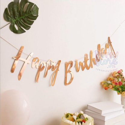 Dây chữ happy birthday ép kim rose gold trang trí sinh nhật