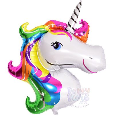 Bong bóng kiếng nhôm đầu Unicorn Kỳ Lân, ngựa Pony, cầu vồng 7 màu