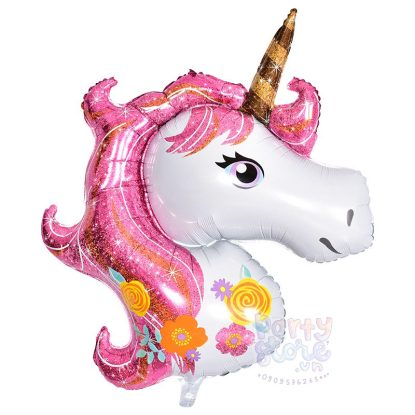 Bong bóng kiếng nhôm đầu Unicorn Kỳ Lân, ngựa Pony, màu hồng ánh kim