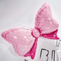 Bong bóng kiếng nhôm hình nơ màu hồng, phụ kiện sinh nhật cho bé gái