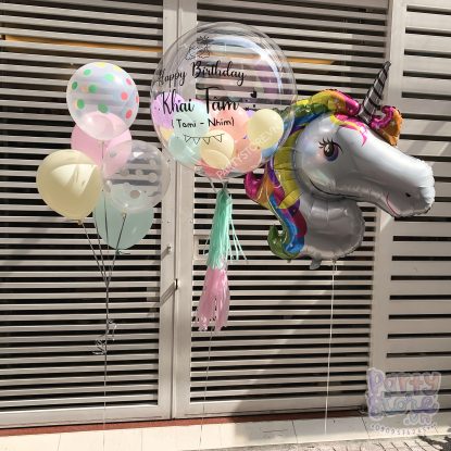 Bóng bay Jumbo hồng pastel xanh vàng, bóng bay Unicorn 7 màu, Happy Birthday