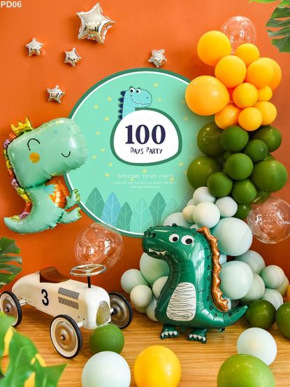 PD06 - Set bong bóng trang trí sinh nhật bé trai chủ đề Khủng Long Dino tông xanh - cam
