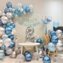PD113 - Set bong bóng trang trí sinh nhật tông xanh - bạc phù hợp cho cả trai và bé gái