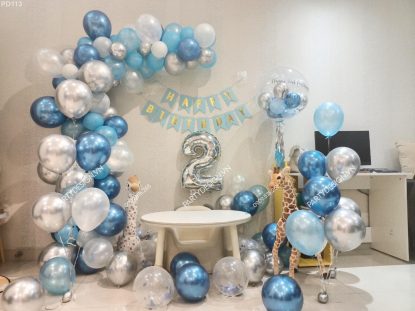 PD113 - Set bong bóng trang trí sinh nhật tông xanh - bạc phù hợp cho cả trai và bé gái