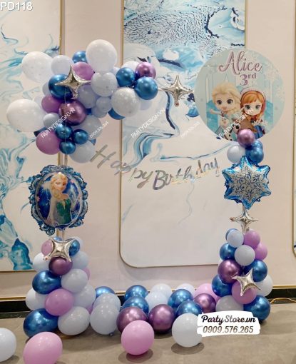PD118 - Set bóng trang trí sinh nhật bé gái chủ đề Elsa với tông xanh tím