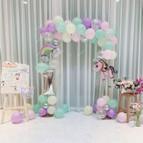 PD130 - Set bong bóng trang trí đơn giản chủ đề Unicorn tông tím pastel với bóng ngựa pony và bóng mây - cầu vồng