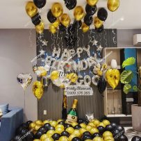 PD140 - Set bong bóng trang trí sinh nhật người lớn tông vàng chrome - đen