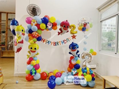 PD146 - Set bong bóng trang trí sinh nhật chủ đề Baby Shark nhiều màu sắc