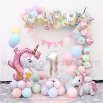 PD15 - Set bong bóng trang trí sinh nhật bé gái chủ đề Unicorn tông pastel