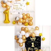 PD22 - Set bong bóng trang trí sinh nhật tông vàng gold đơn giản
