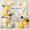 PD24 - Set bong bóng trang trí sinh nhật đơn giản tông vàng - cam với backdrop in tên bé