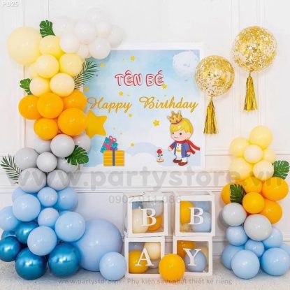 PD25 - Set bong bóng trang trí sinh nhật bé trai và bé gái tông vàng cam - xanh