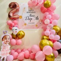 PD26 - Set bong bóng trang trí sinh nhật dành cho bé gái với tông hồng - gold