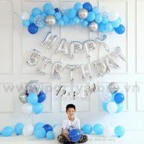 PD27 - Set bong bóng trang trí sinh nhật tông xanh biển với dây chữ happy birthday