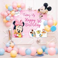 PD32 - Set bong bóng trang trí sinh nhật chủ đề Mickey tông hồng pastel
