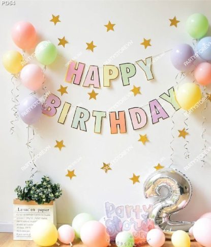 PD54 - Set bong bóng trang trí sinh nhật nhẹ nhàng với tông pastel bao gồm dây chữ và bóng số tuổi