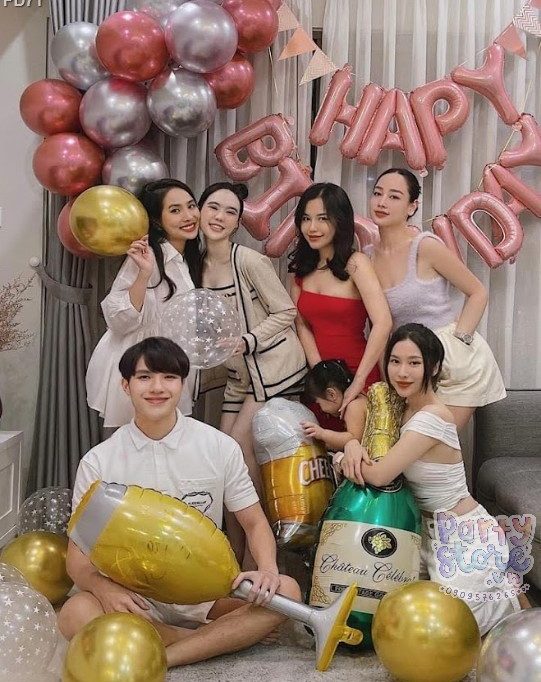 PD71 - Set bong bóng trang trí sinh nhật người lớn tông hồng với bóng chai bia và bóng ly rượu