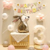 PD86 - Set bong bóng trang trí sinh nhật bé trai, bé gái với bóng thỏ, dây chữ và bóng số tuổi