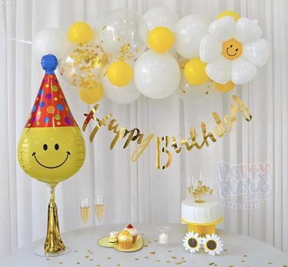 PD91 - Set bong bóng trang trí sinh nhật đơn giản tông trắng - vàng