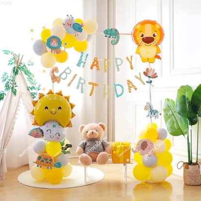 PD92 - Set bong bóng trang trí sinh nhật chủ đề các Con Thú với tông vàng pastel - xám