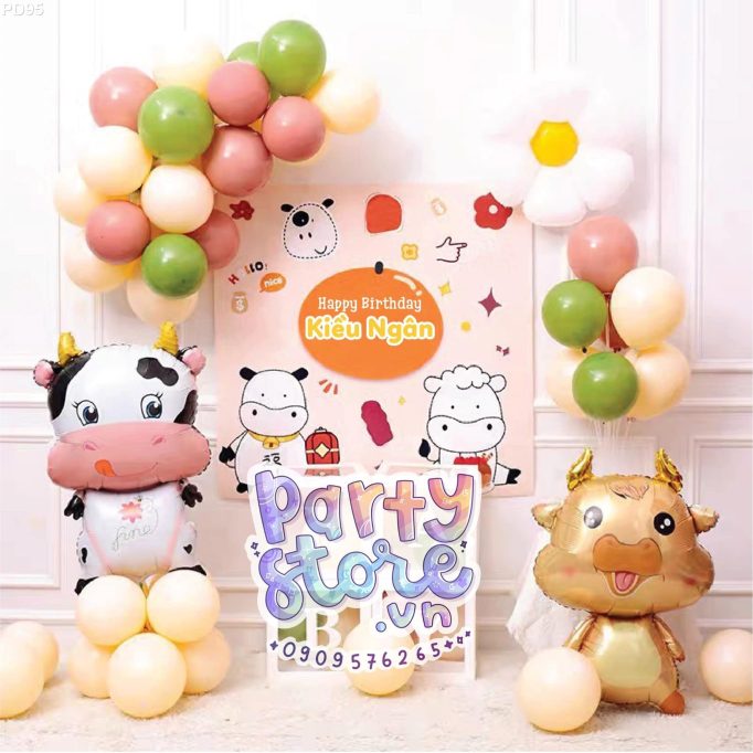 PD95 - Set bong bóng trang trí sinh nhật chủ đề Bò - Trâu dành cho bé trai và bé gái