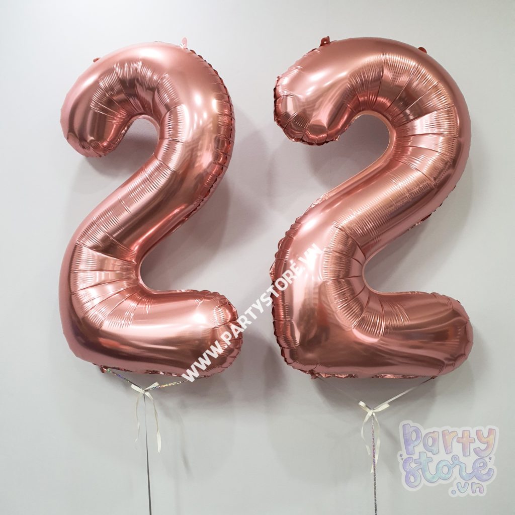 Bóng bay số 22 màu rose gold, vàng hồng, khí Helium, chụp ảnh sinh nhật dành cho bạn gái