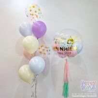 Bóng bay Jumbo Heli tông pastel, màu hồng, xanh da trời, vàng cùng bóng chấm bi nhiều màu