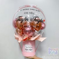 Hộp quà bong bóng bay kéo tiền tông hồng chrome, hồng rose gold dành tặng người thân