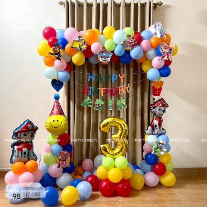 PD98 - Set bong bóng trang trí sinh nhật chủ đề Paw patrol tông sặc sỡ